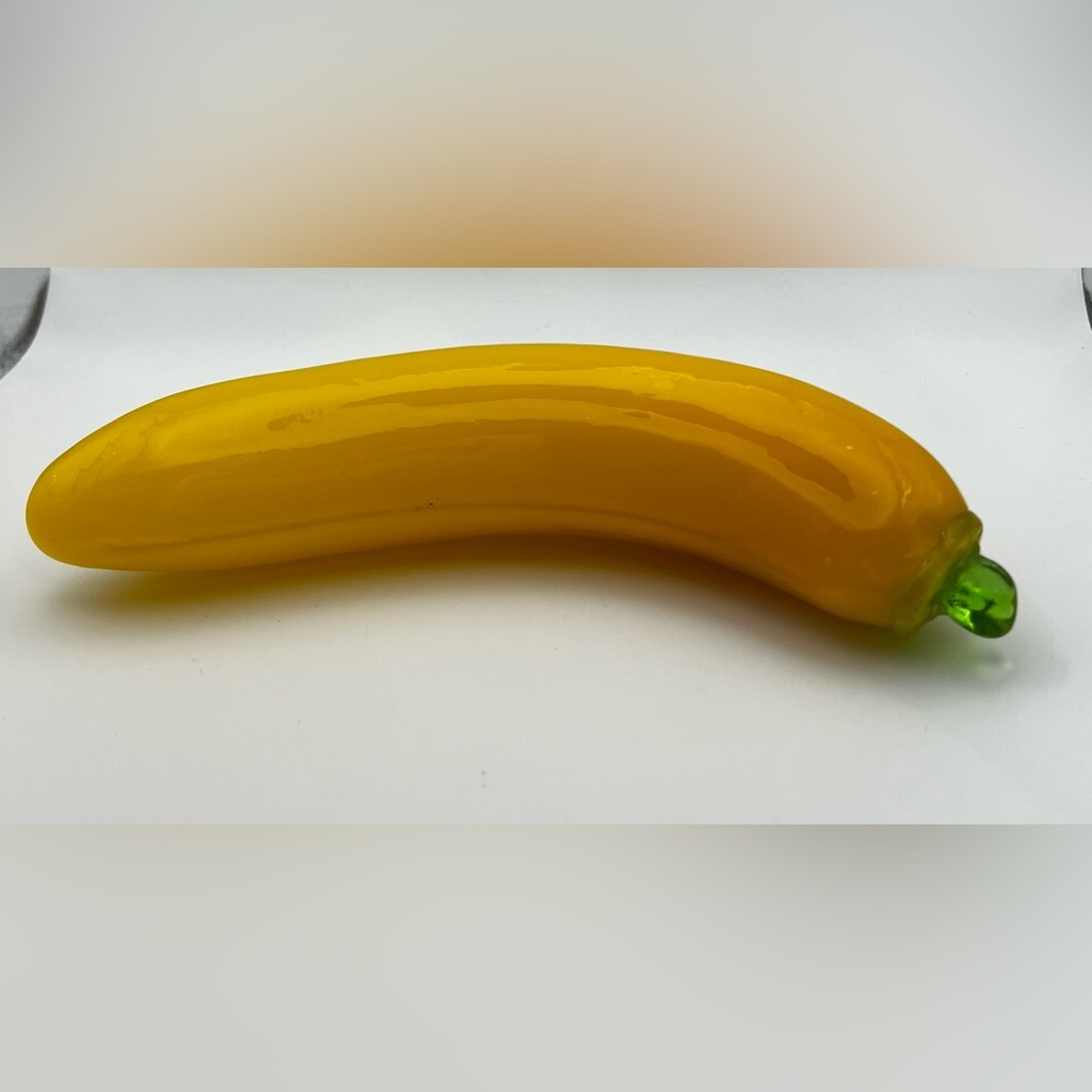 Vintage hand blown glass banana fruit decor murano style glass yellow banana